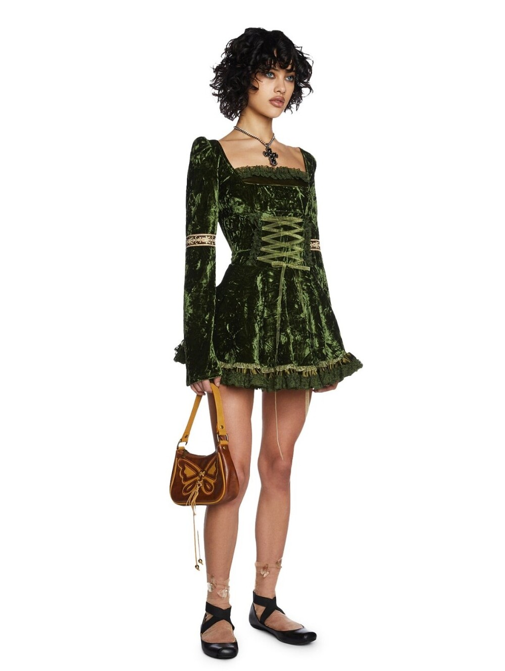 NWT 3X Myths & Legends Green Velour Mini Dress (Dolls Kill) - Picture 2 of 13